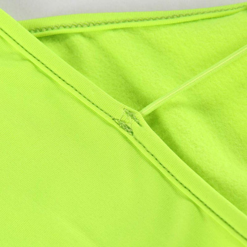 PRIMODA Women's Sexy Neon Asymmetrical Spaghetti Strap Dress Deep V-Neck Sleeveless Bodycon Midi Club Dress (XL, Neon-Green) - Image 4
